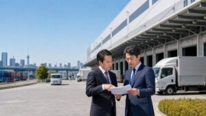 名古屋・中部圏の物流会社M&Aを検討する経営者と物流拠点のイメージ