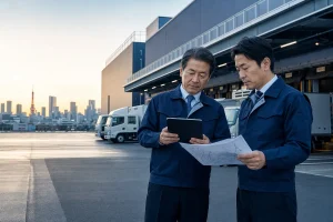 東京の物流センターで運送会社M&Aと事業承継を検討する経営者